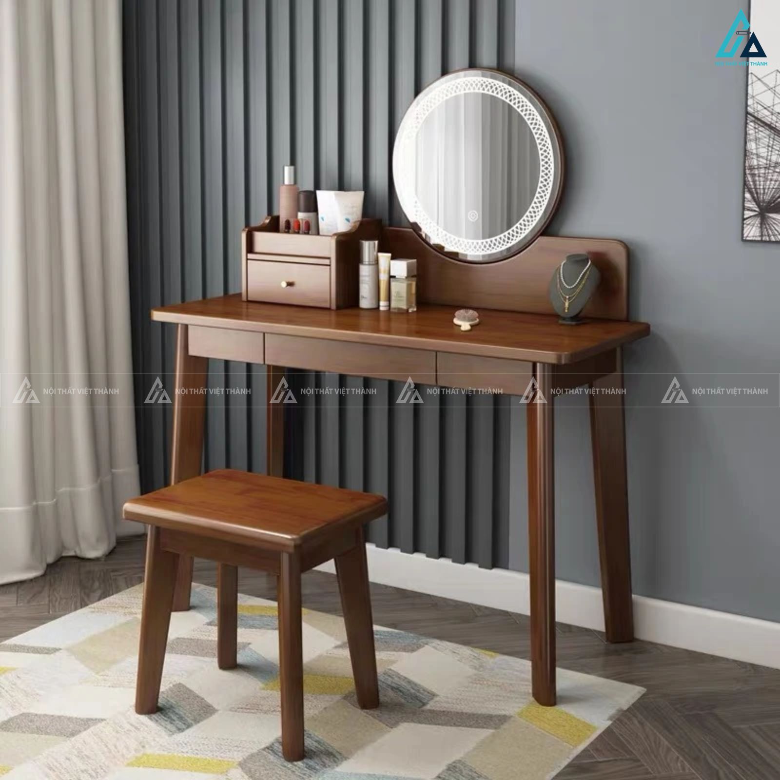 Bàn trang điểm hiện đại tối giản kèm gương đèn led thông minh 3