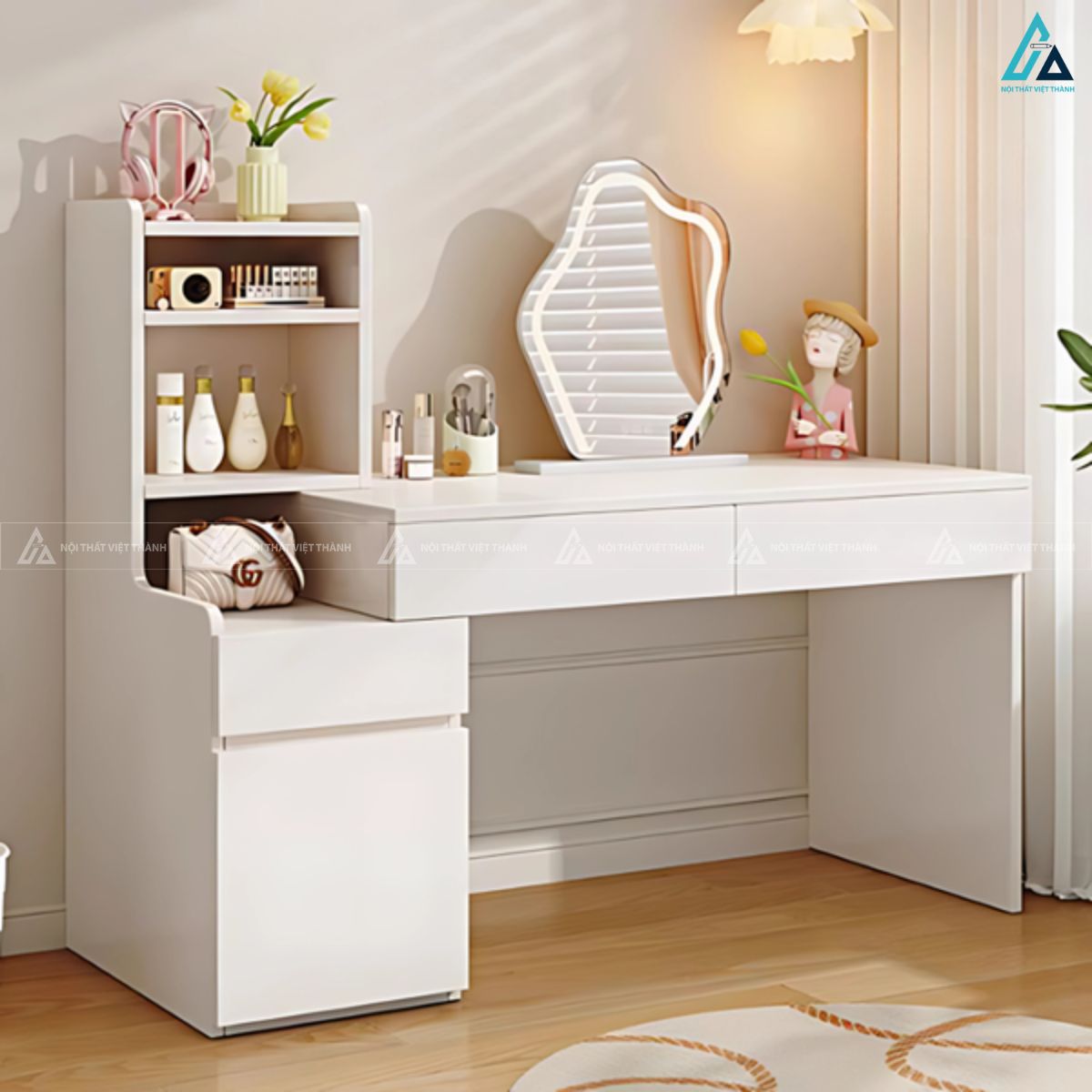 Bàn trang điểm hiện đại kệ liền kề gương tạo hình độc đáo