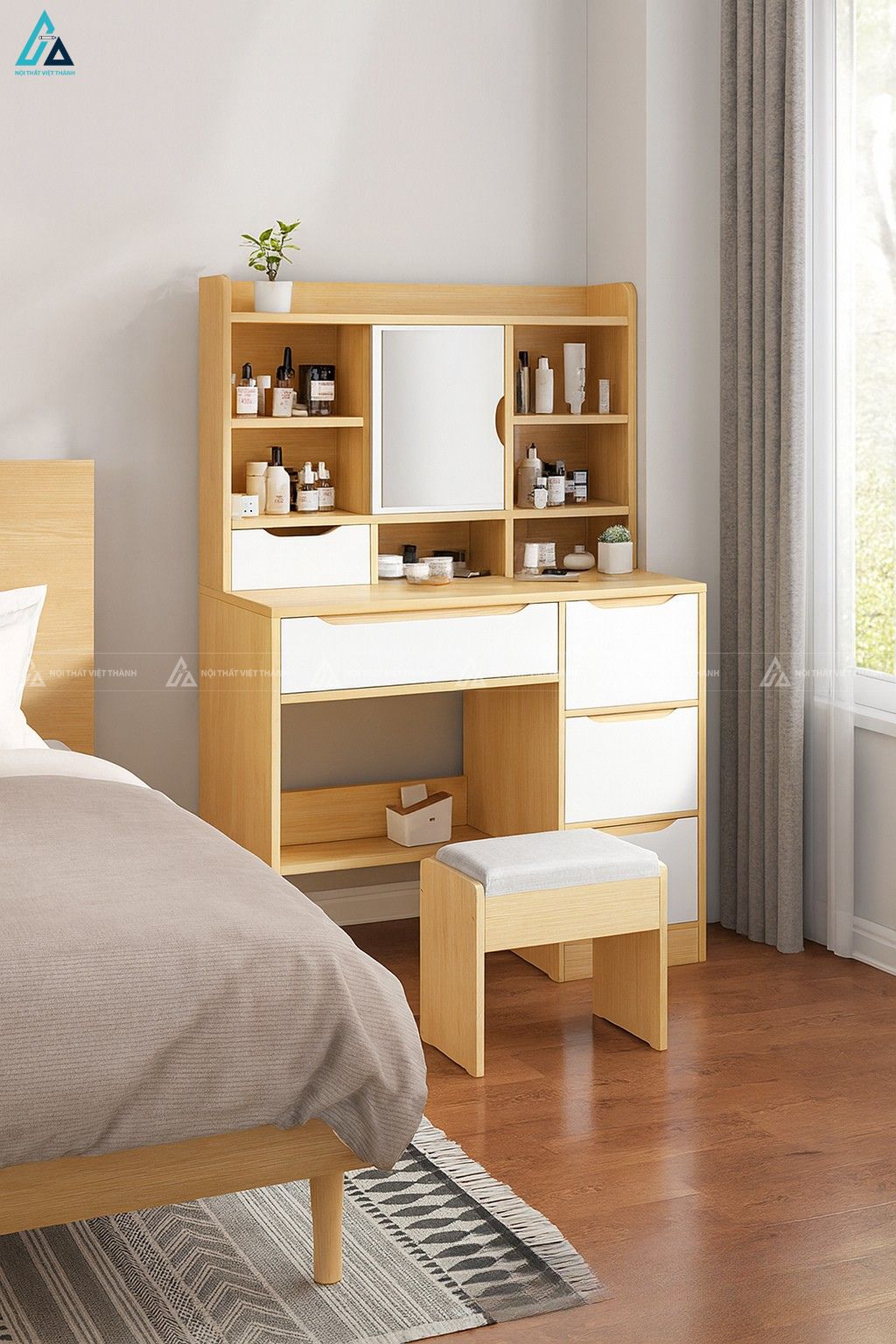 Bàn trang điểm thiết kế tủ kệ đa năng thông minh tiện lợi 4