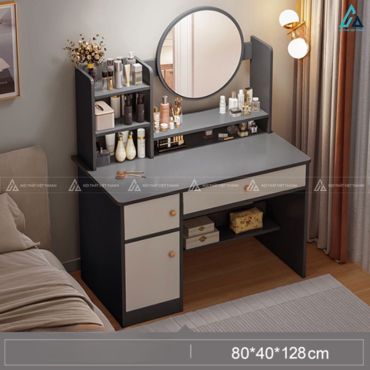 Bàn trang điểm đa năng có kệ lưu trữ thông minh hiện đại 4