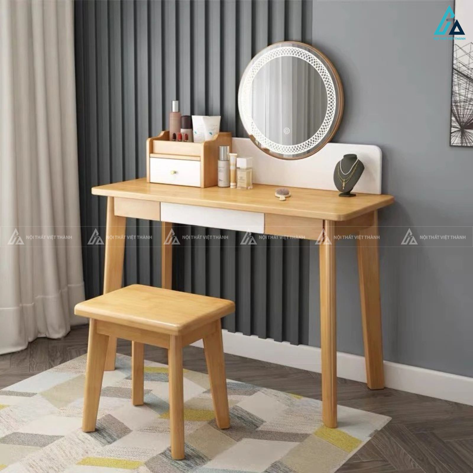 Bàn trang điểm hiện đại tối giản kèm gương đèn led thông minh 5
