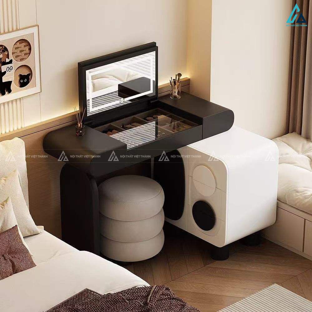 Bàn trang điểm thiết kế thông minh kèm tủ tròn lưu trữ hiện đại 7