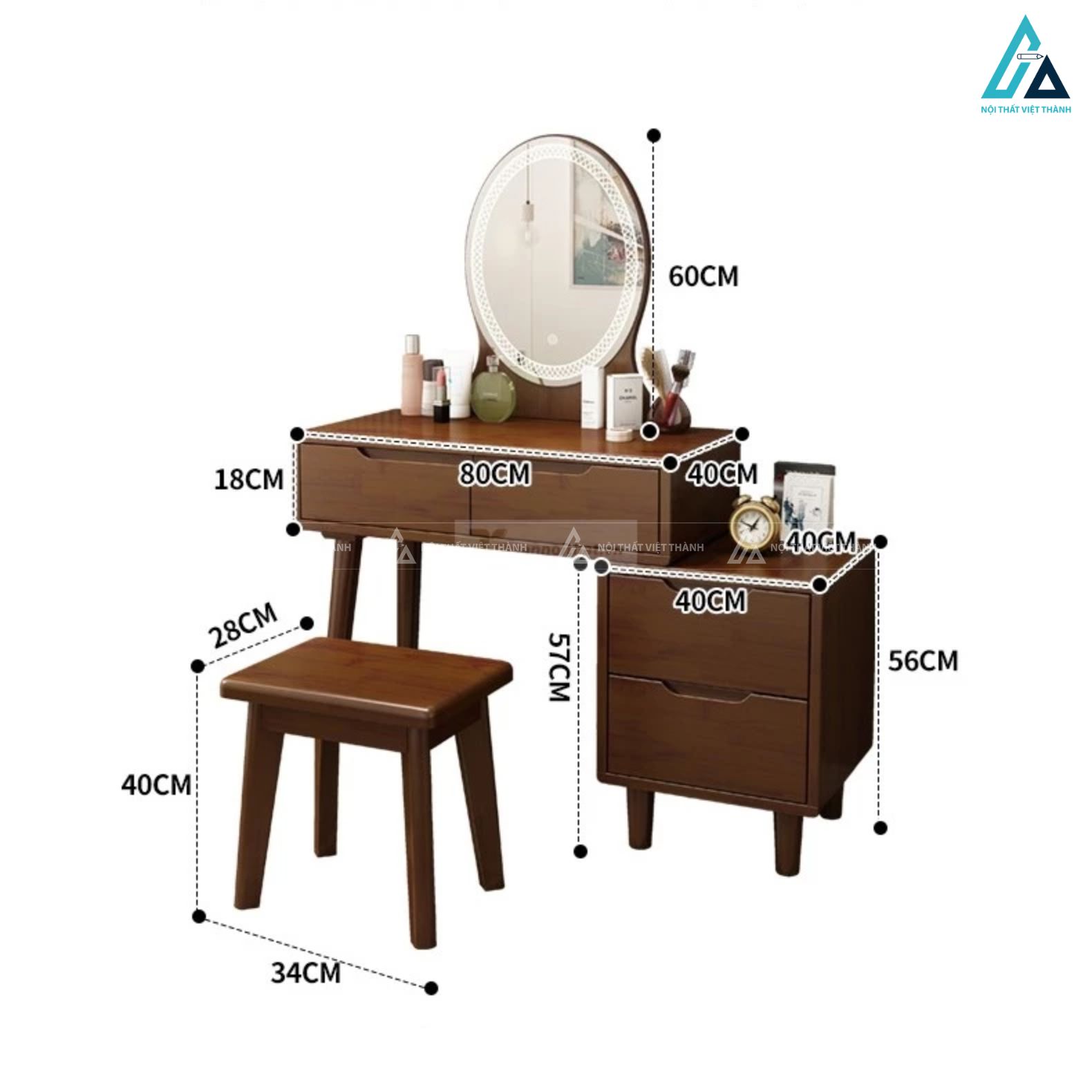 Combo phòng ngủ gỗ tích hợp bàn trang điểm ngăn kéo lệch độc đáo 1