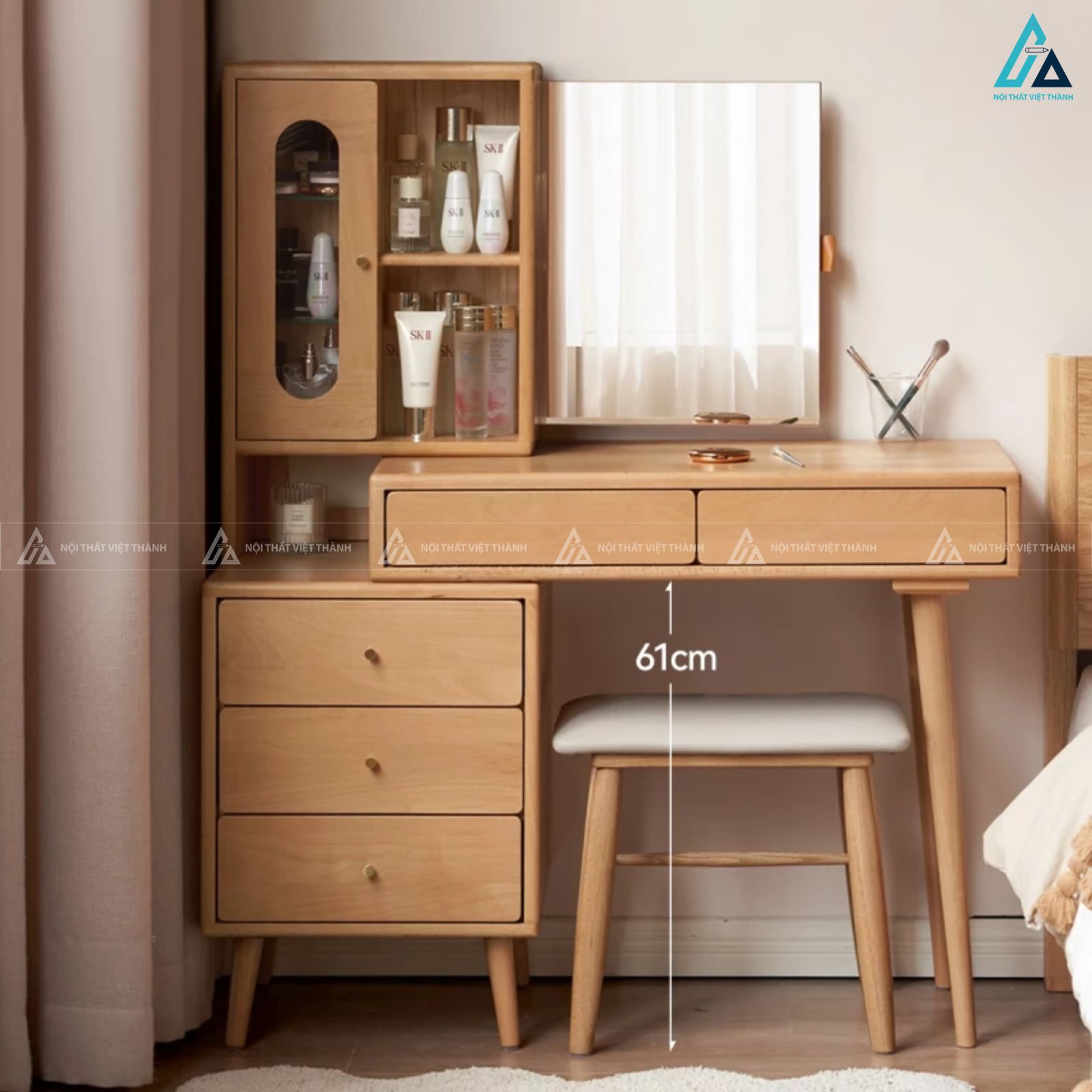 Combo giường ngủ chân cao và tủ quần áo bàn phấn tiện lợi 1