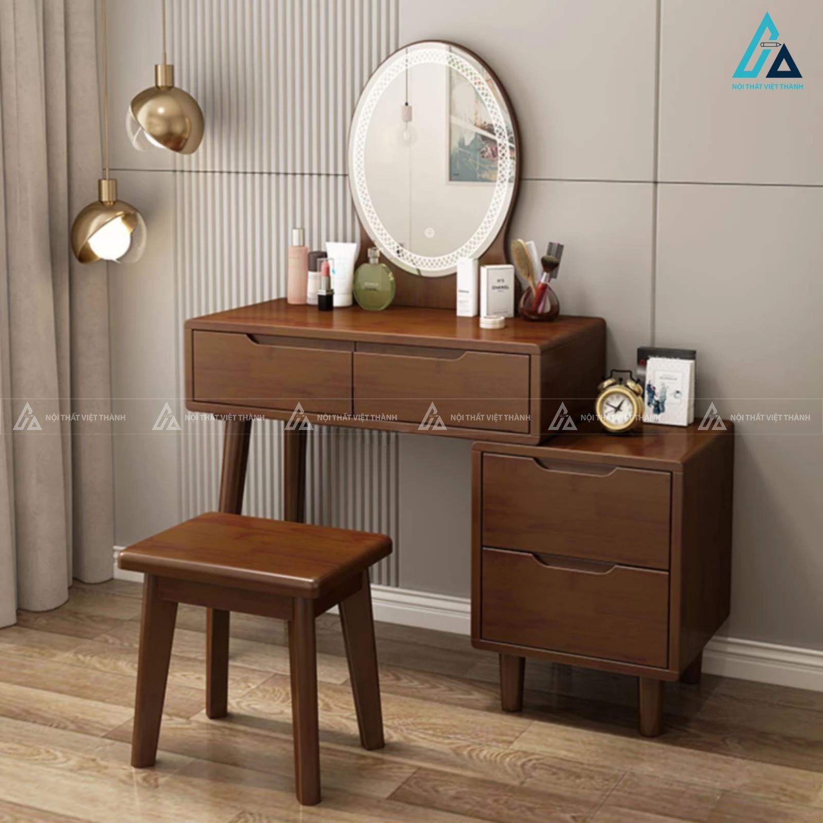 Combo phòng ngủ gỗ tích hợp bàn trang điểm ngăn kéo lệch độc đáo 3