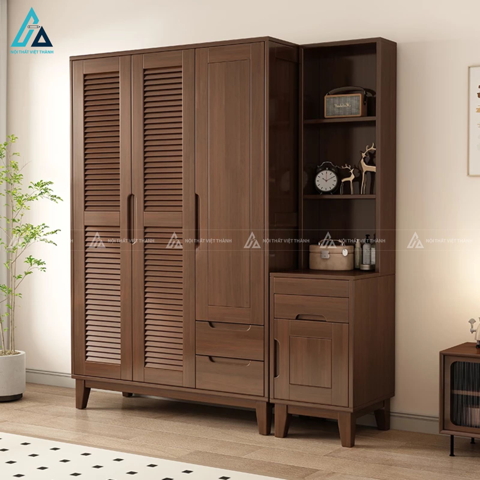 Combo phòng ngủ gỗ tích hợp bàn trang điểm ngăn kéo lệch độc đáo 4
