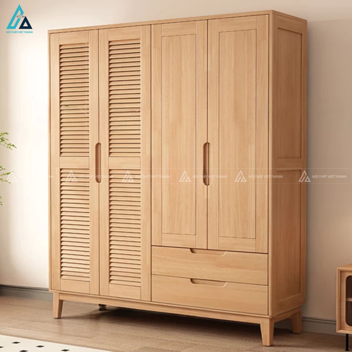 Combo giường ngủ chân cao và tủ quần áo bàn phấn tiện lợi 3