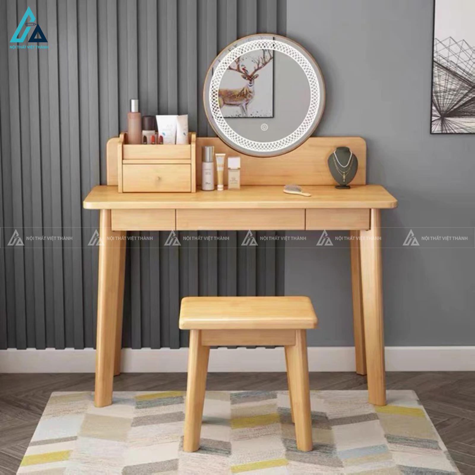 Combo giường ngủ gỗ tự nhiên chân cao và tủ quần áo năm cánh có kệ góc 3