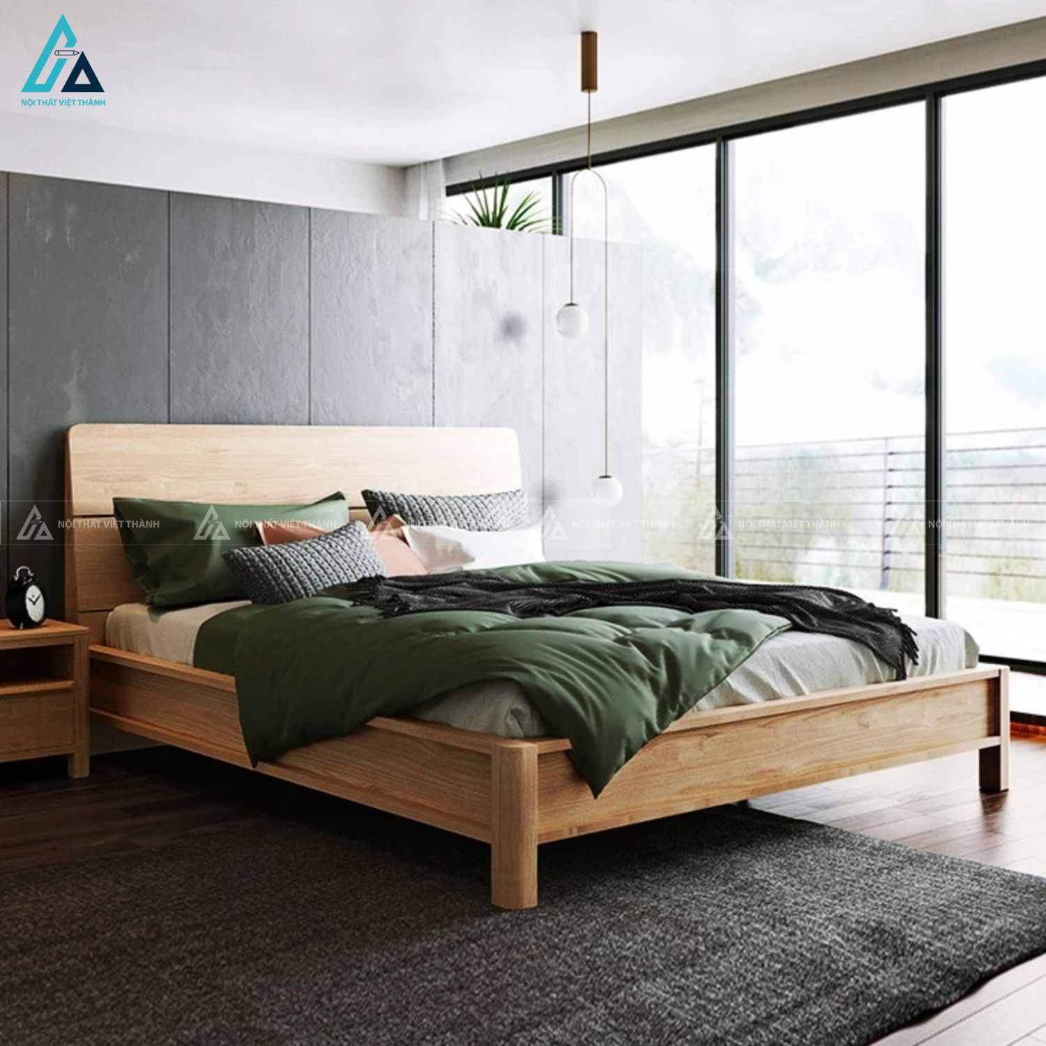 Combo giường ngủ chân cao và tủ quần áo bàn phấn tiện lợi 4