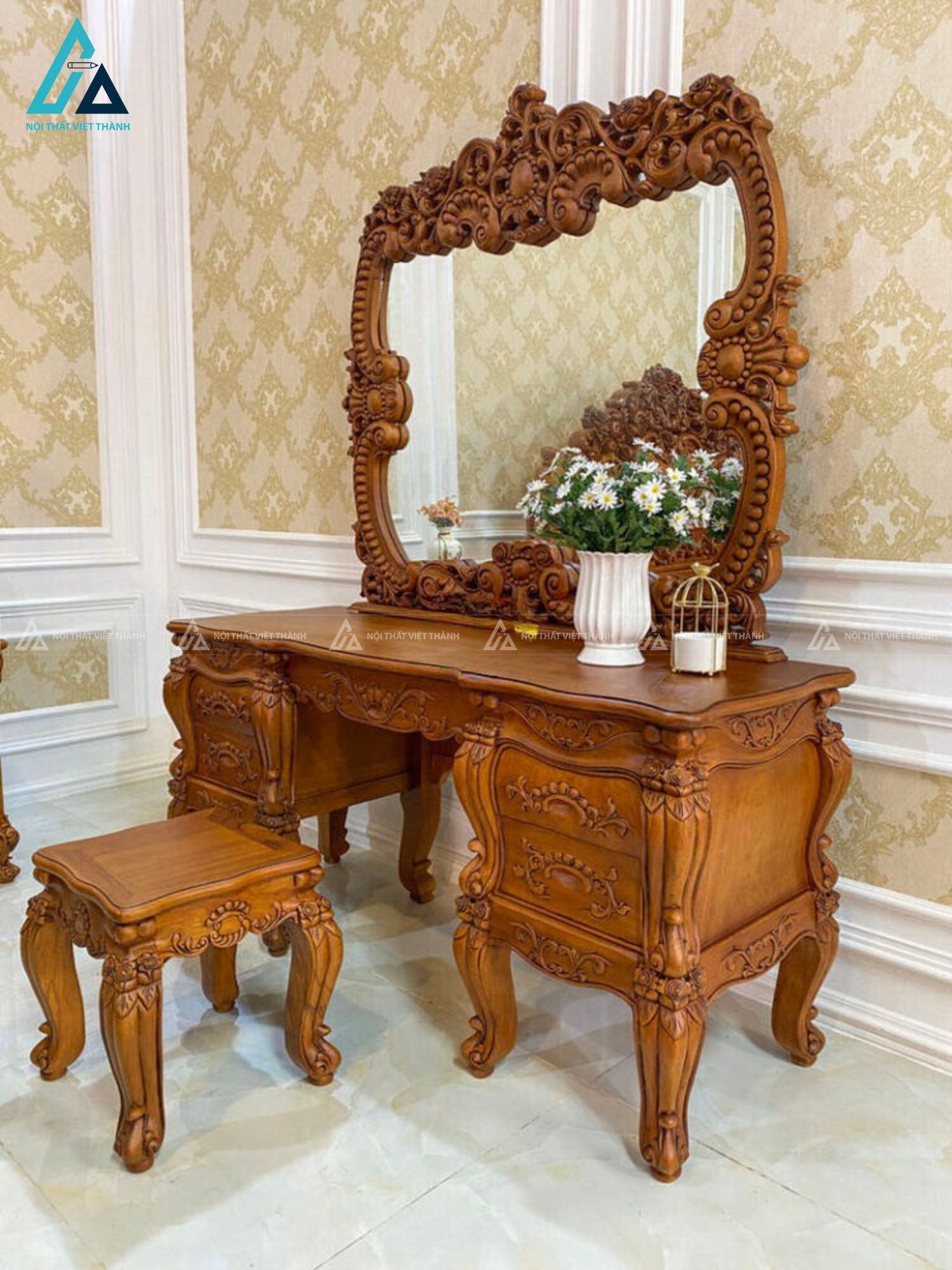 Combo giường ngủ và tủ quần áo chạm khắc cổ điển hoàng gia 4
