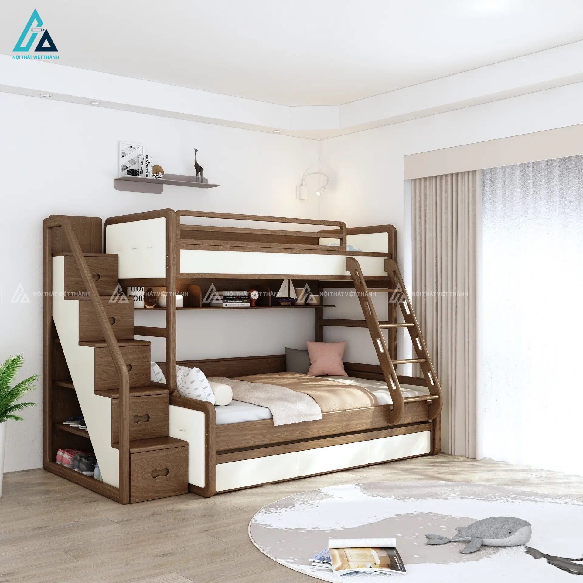 Mẫu giường trẻ em dạng tầng kết hợp tủ giày