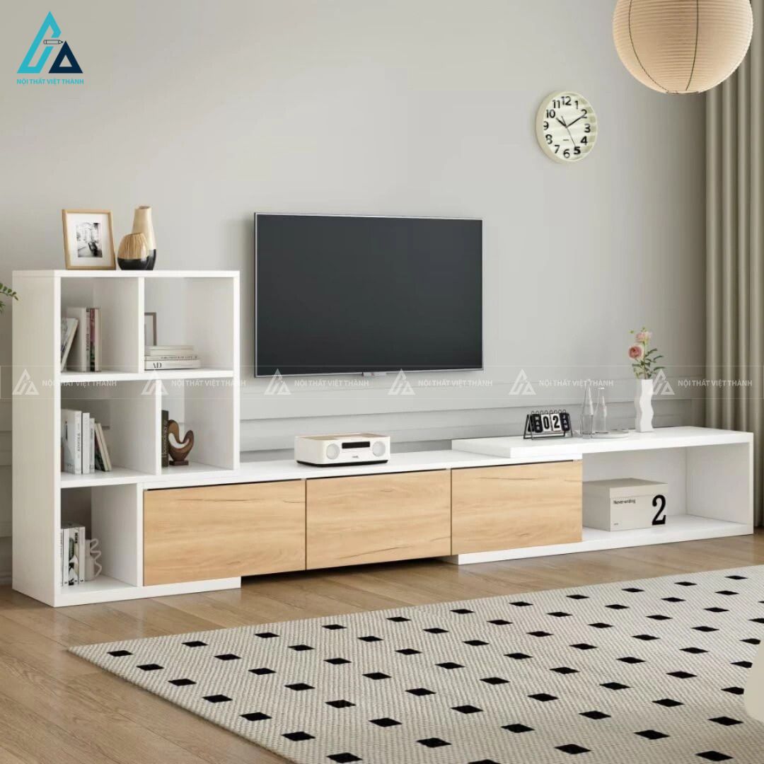 Kệ tivi gỗ công nghiệp phối màu tương phản hiện đại đa năng
