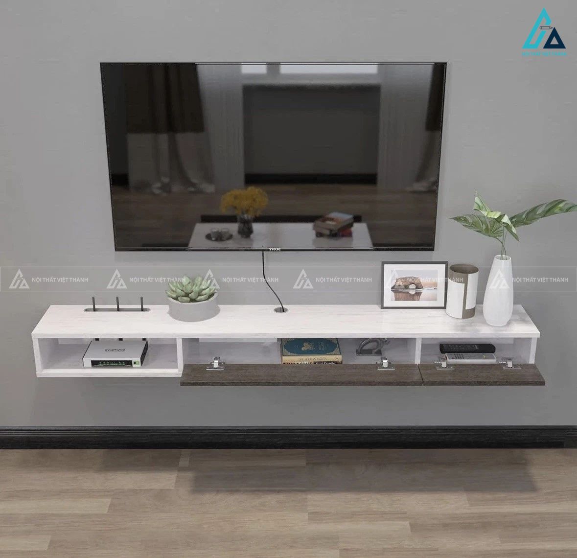 Kệ tivi treo tường thiết kế tối giản hiện đại tiết kiệm diện tích