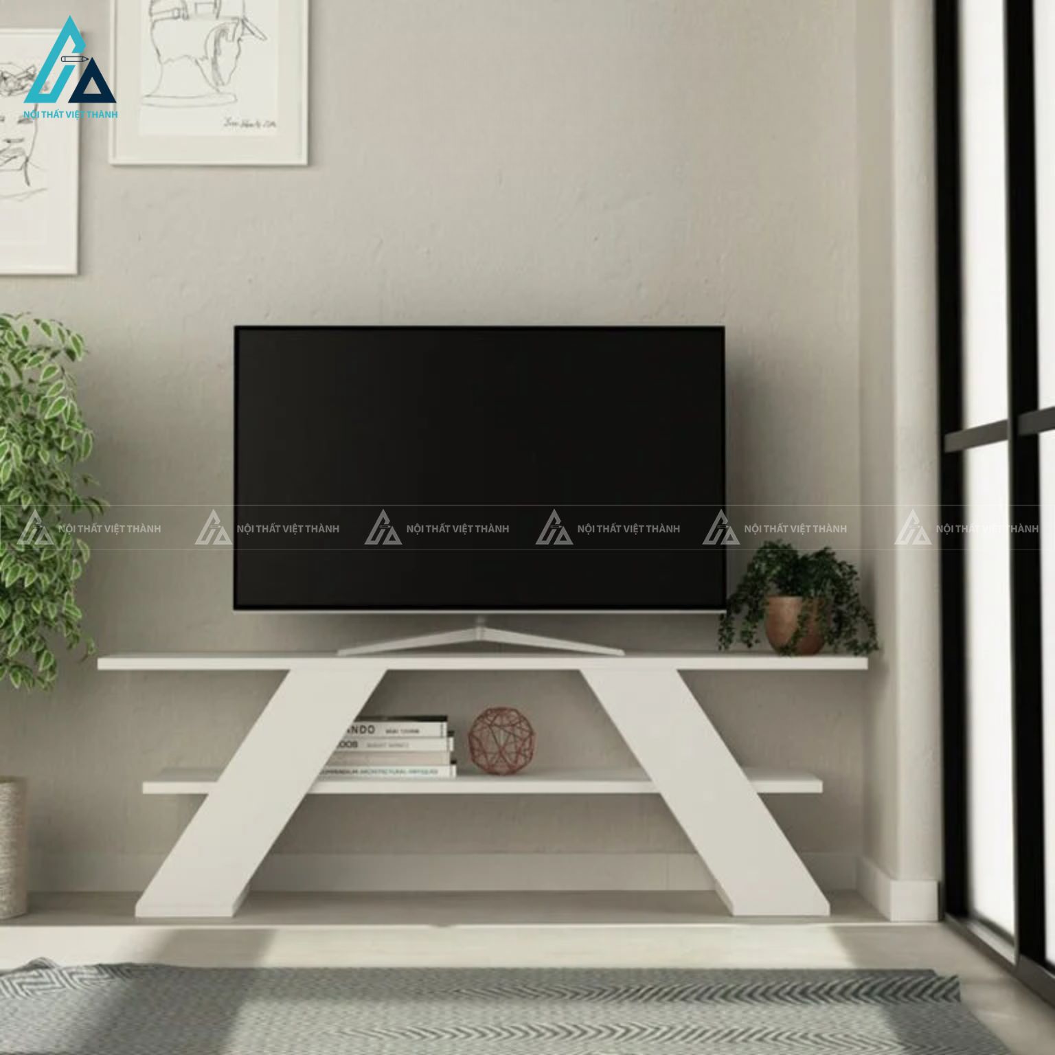 Kệ tivi gỗ công nghiệp chân vát chữ z thiết kế hiện đại 1