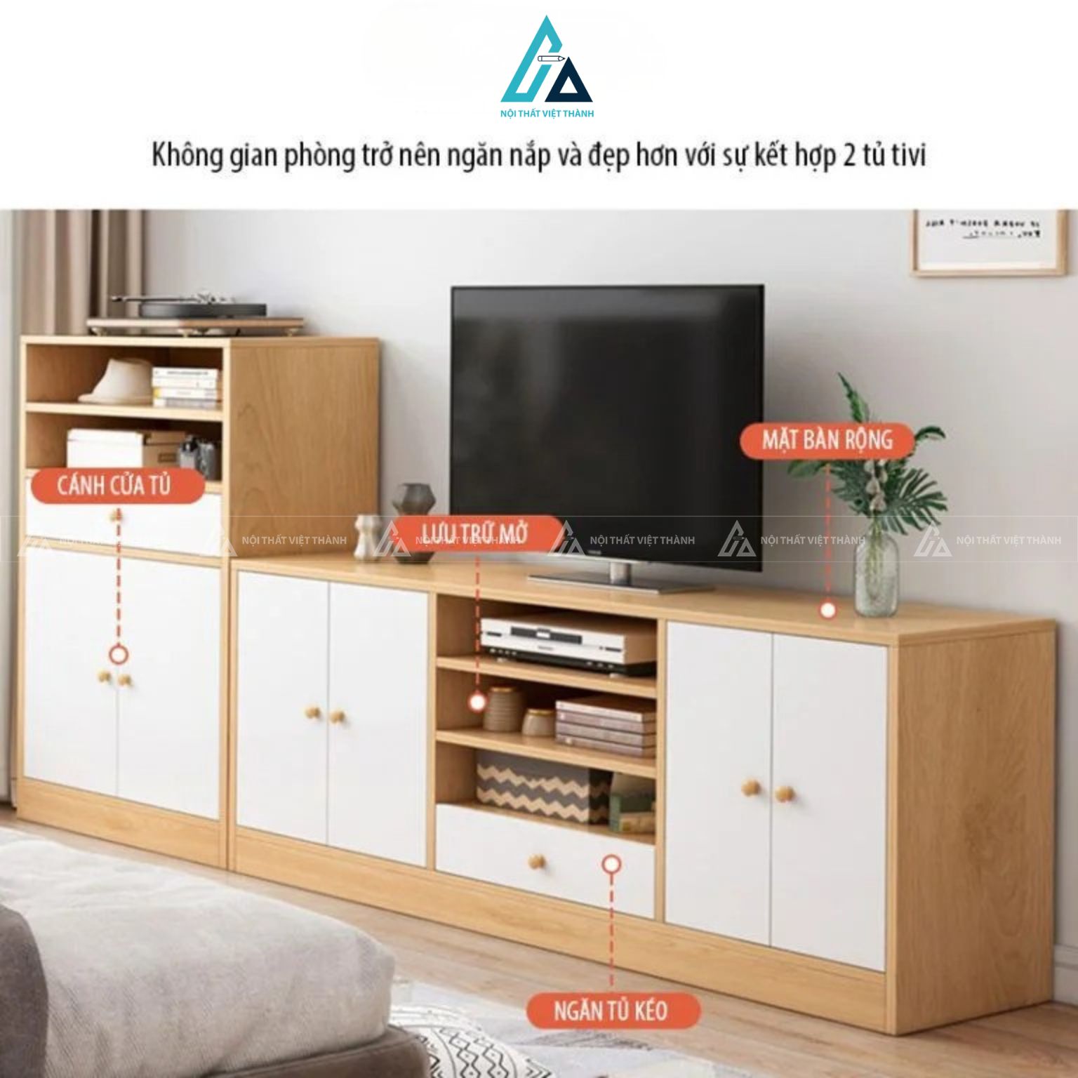 Kệ tivi gỗ công nghiệp đa năng có tủ trang trí cao cấp 1