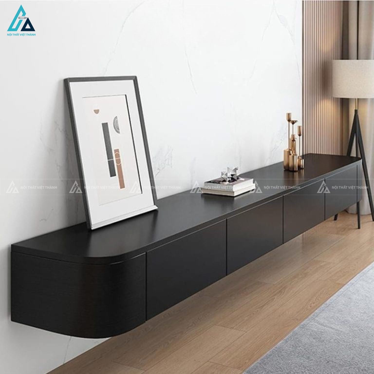 Kệ tivi treo tường thiết kế bo góc hiện đại tiết kiệm không gian 1