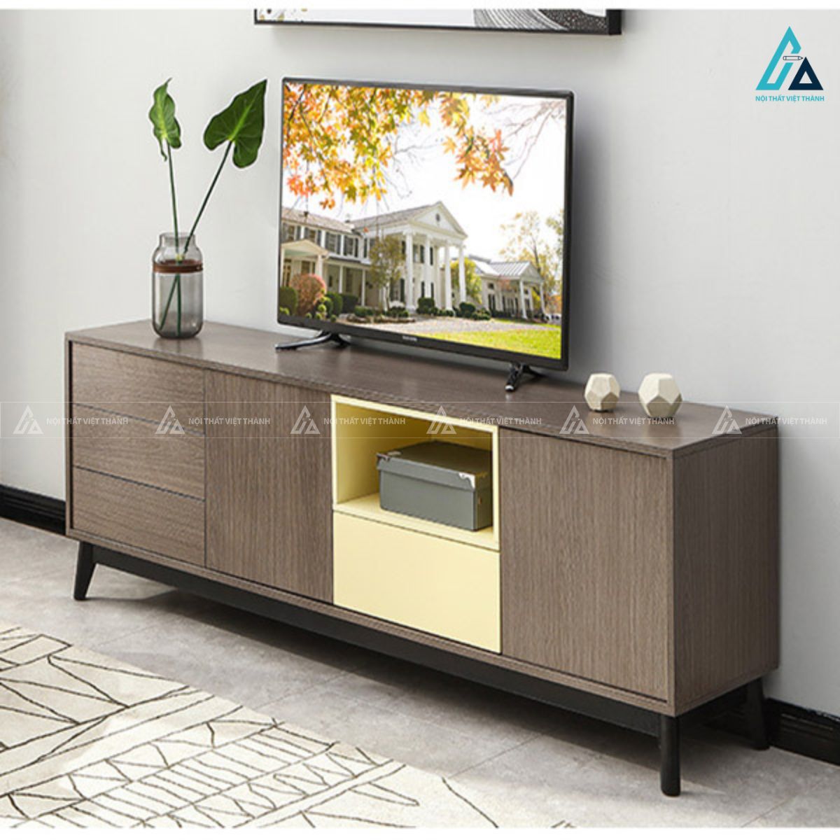 Kệ tivi gỗ công nghiệp thiết kế chân cao hiện đại tiện dụng