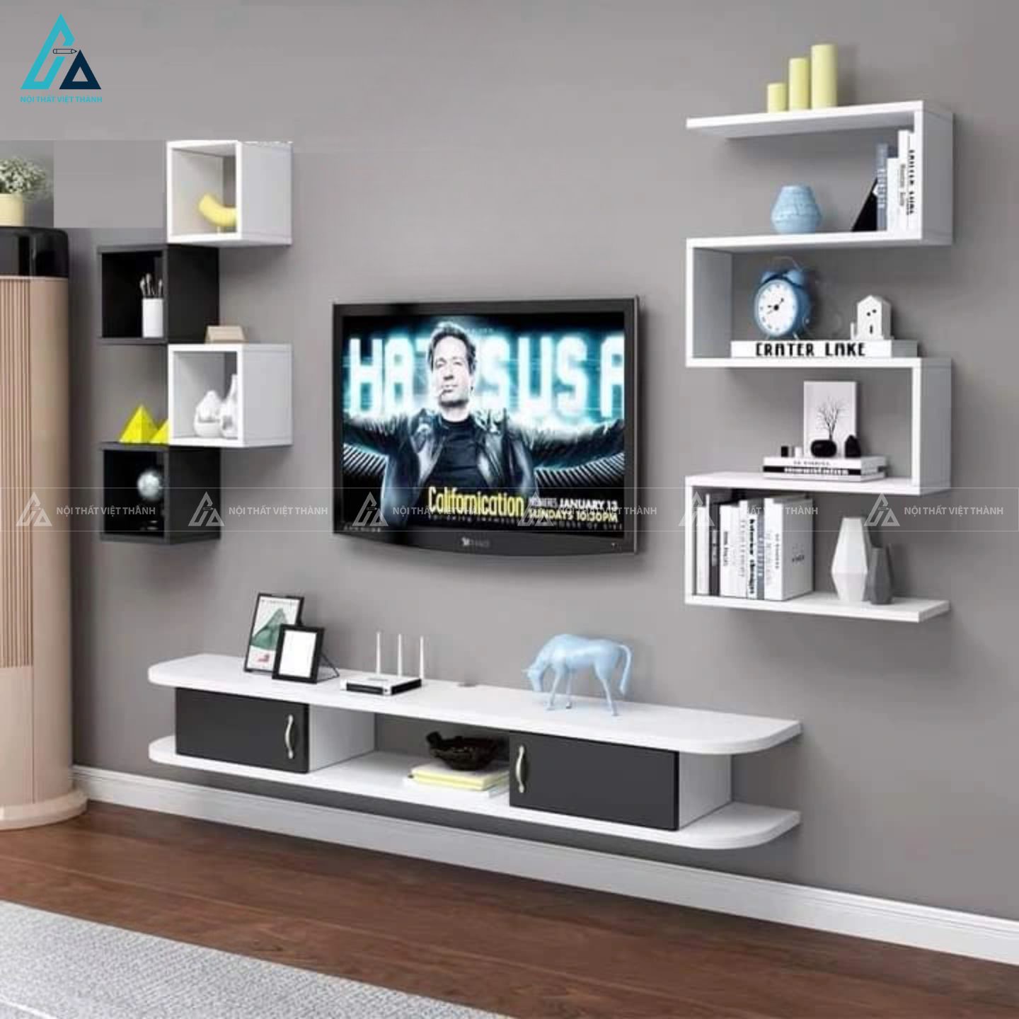 Bộ kệ tivi treo tường thiết kế bo góc tinh tế hiện đại 1