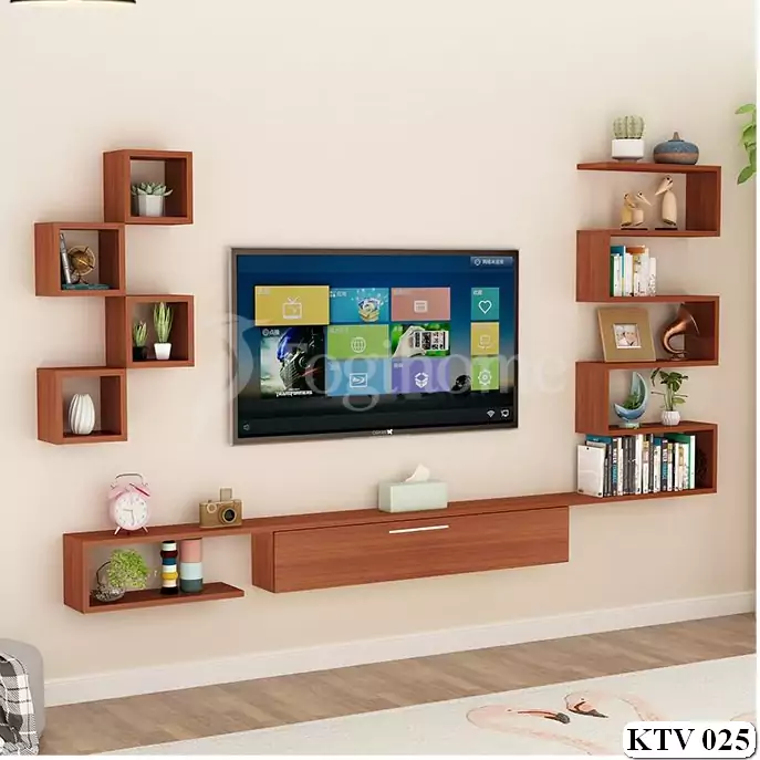 Kệ tivi treo tường kết hợp kệ trang trí hình ziczac độc đáo