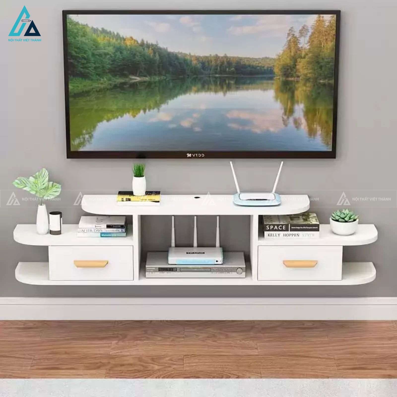 Kệ tivi treo tường nhiều tầng có ngăn kéo thông minh hiện đại