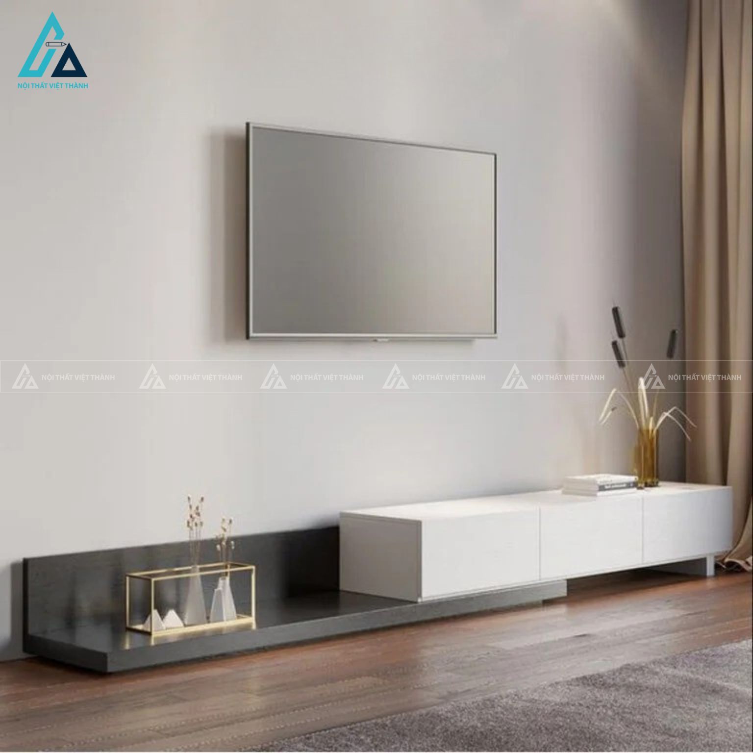 Kệ tivi gỗ công nghiệp thiết kế treo tường kết hợp bệ đỡ 1