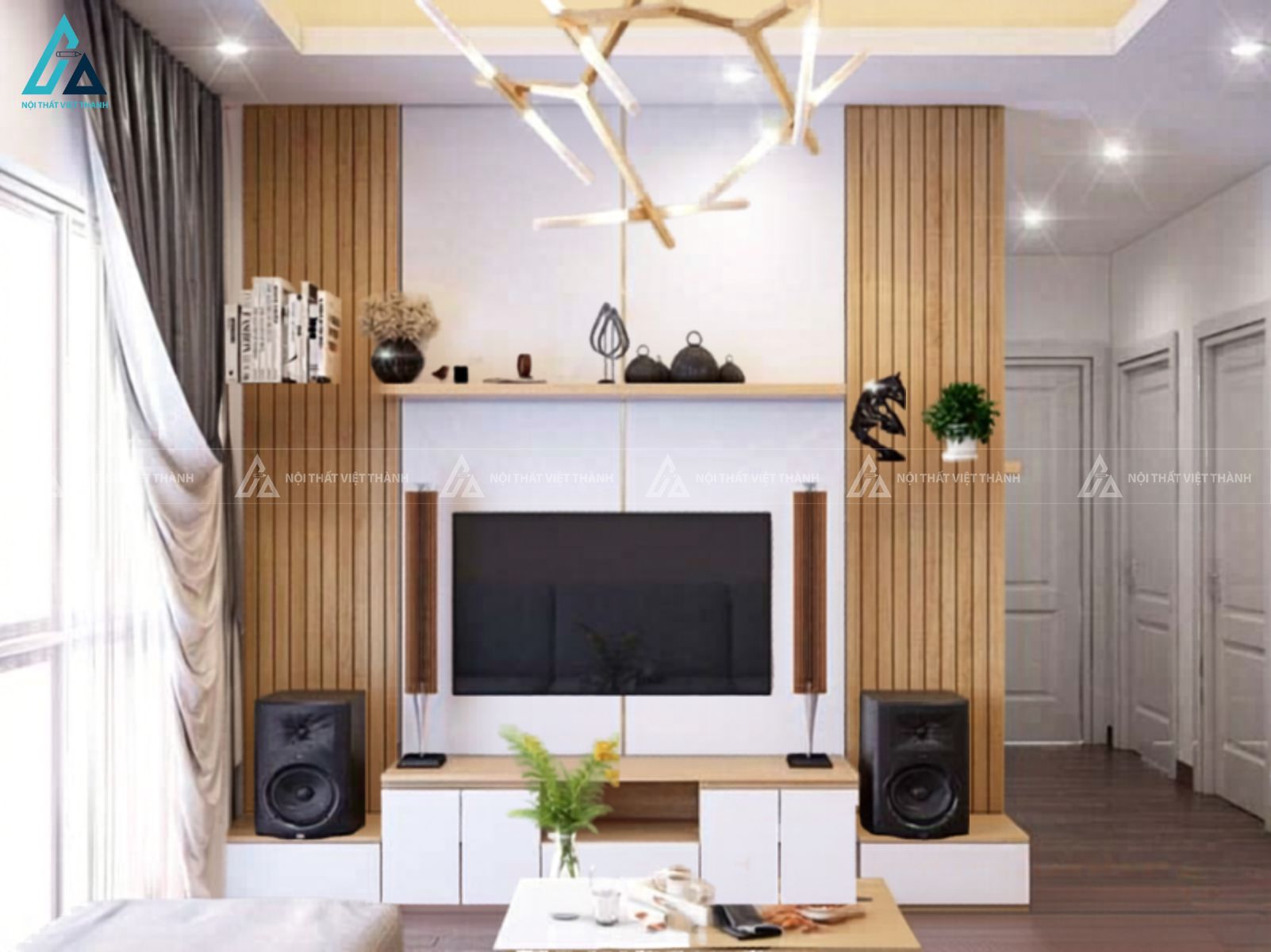 Mẫu kệ tivi gỗ công nghiệp thiết kế hiện đại đa năng cho phòng khách