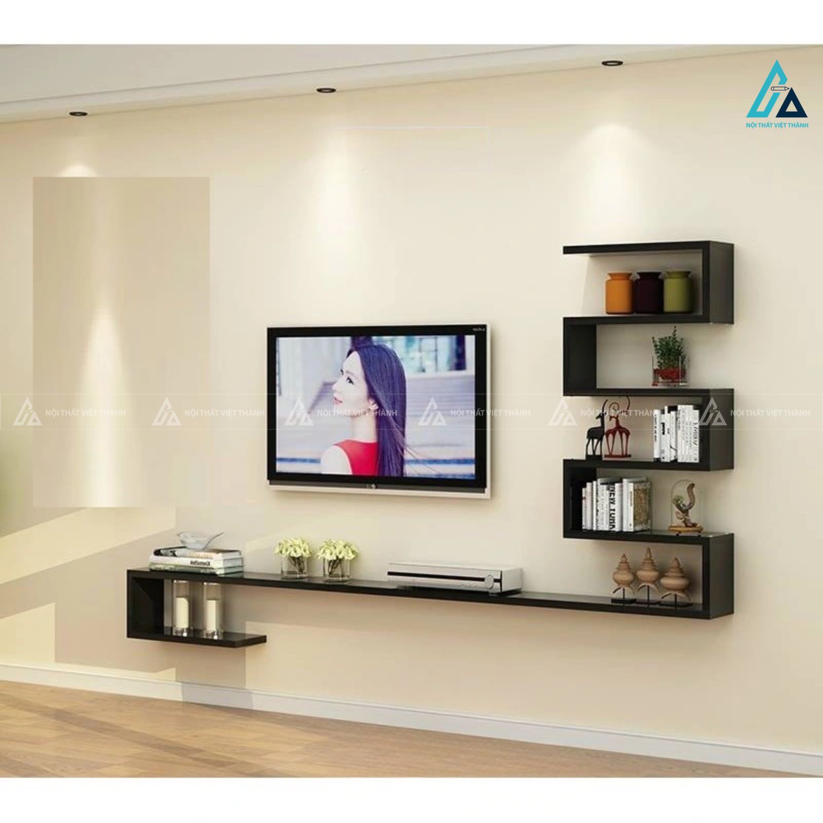 Kệ tivi treo tường kết hợp kệ sách hình học hiện đại độc đáo 1