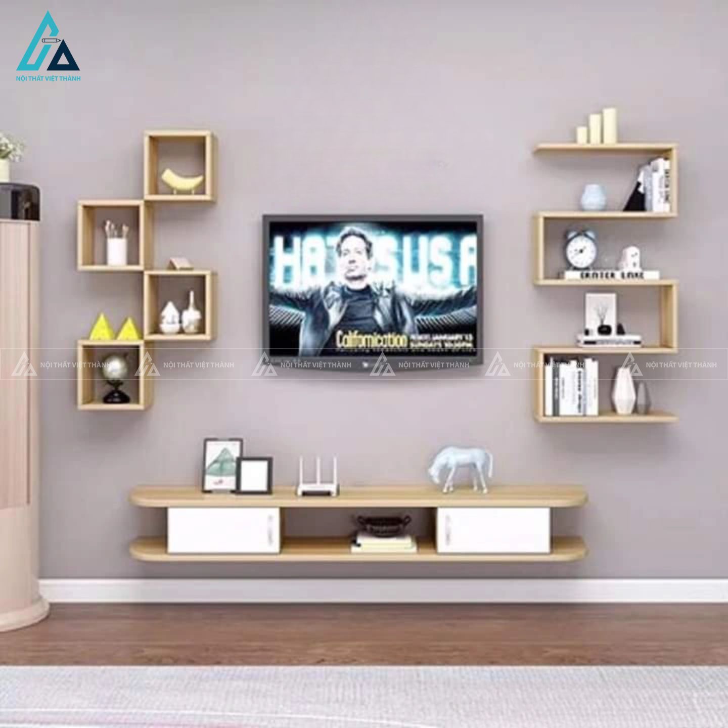 Bộ kệ tivi treo tường thiết kế bo góc tinh tế hiện đại 2
