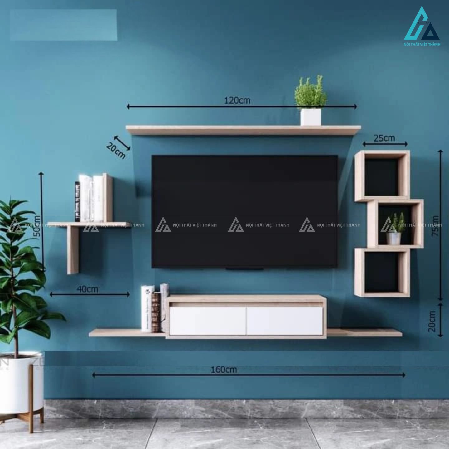 Kệ tivi treo tường thông minh tiết kiệm diện tích cho phòng khách 1