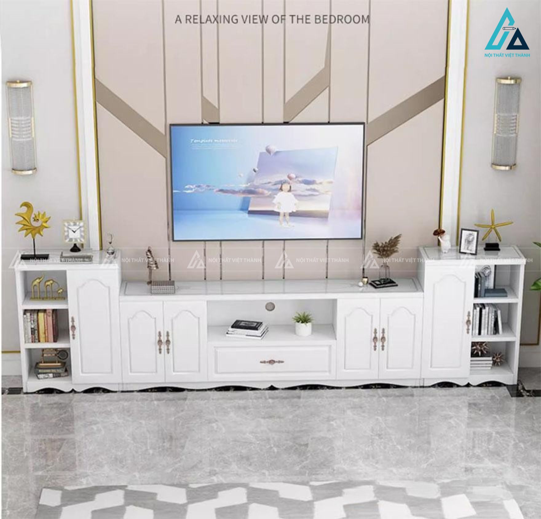 Kệ tivi gỗ công nghiệp hiện đại thiết kế kết hợp tủ trang trí 1
