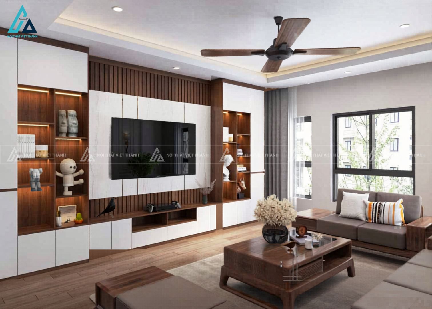 Hệ kệ tivi kết hợp tủ trang trí sang trọng cho không gian sống 1