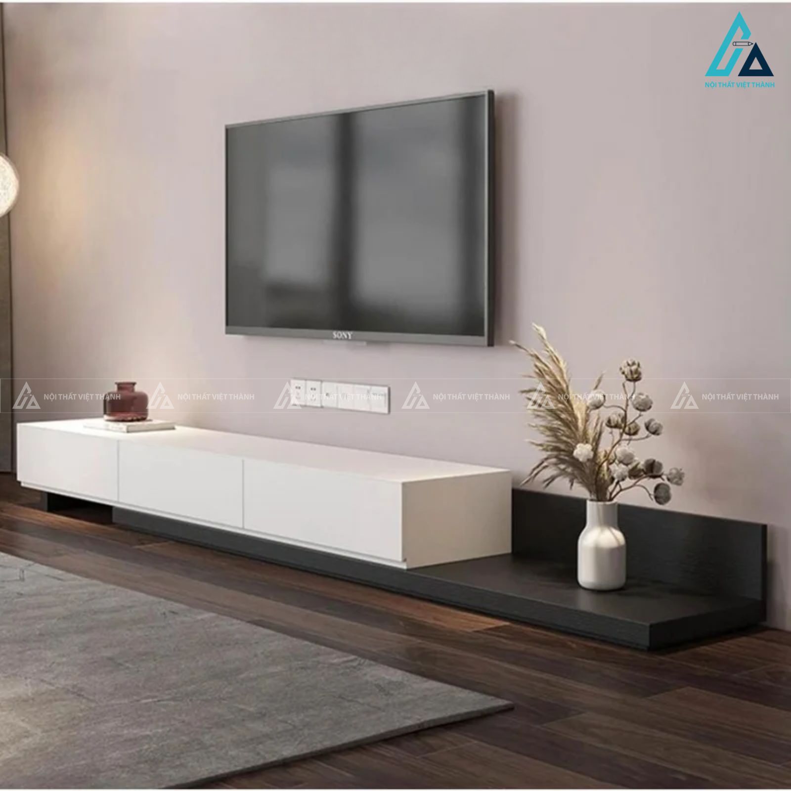 Kệ tivi gỗ công nghiệp thiết kế treo tường kết hợp bệ đỡ 2