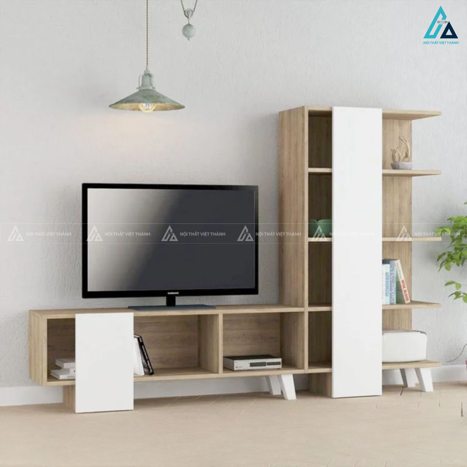 Kệ tivi kết hợp giá sách đa năng cho phòng khách hiện đại 1