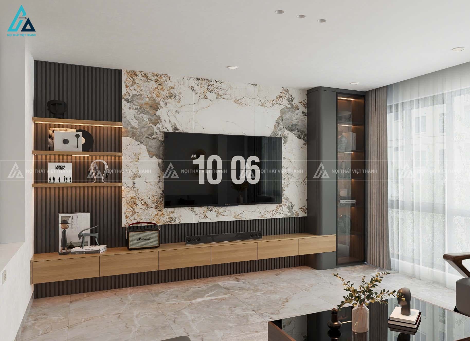 Kệ tivi treo tường vân gỗ thiết kế tối giản hiện đại cao cấp 1