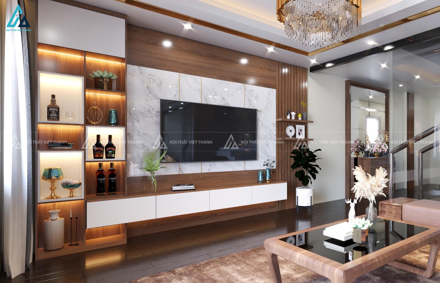 Kệ tivi treo tường kết hợp hệ tủ trang trí sang trọng đẳng cấp 1
