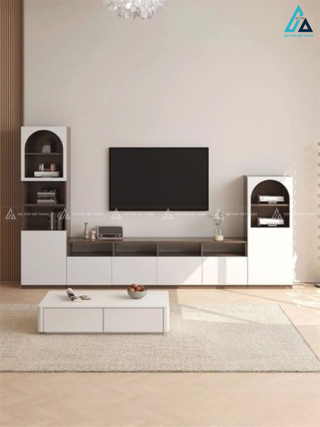Bộ kệ tivi kết hợp tủ đứng hình vòm phong cách hiện đại tinh tế 2