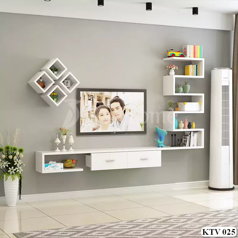 Kệ tivi treo tường kết hợp kệ trang trí hình ziczac độc đáo 1