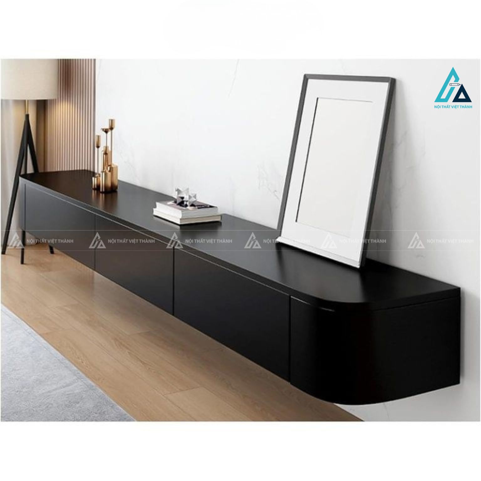 Kệ tivi treo tường thiết kế bo góc hiện đại tiết kiệm không gian 2