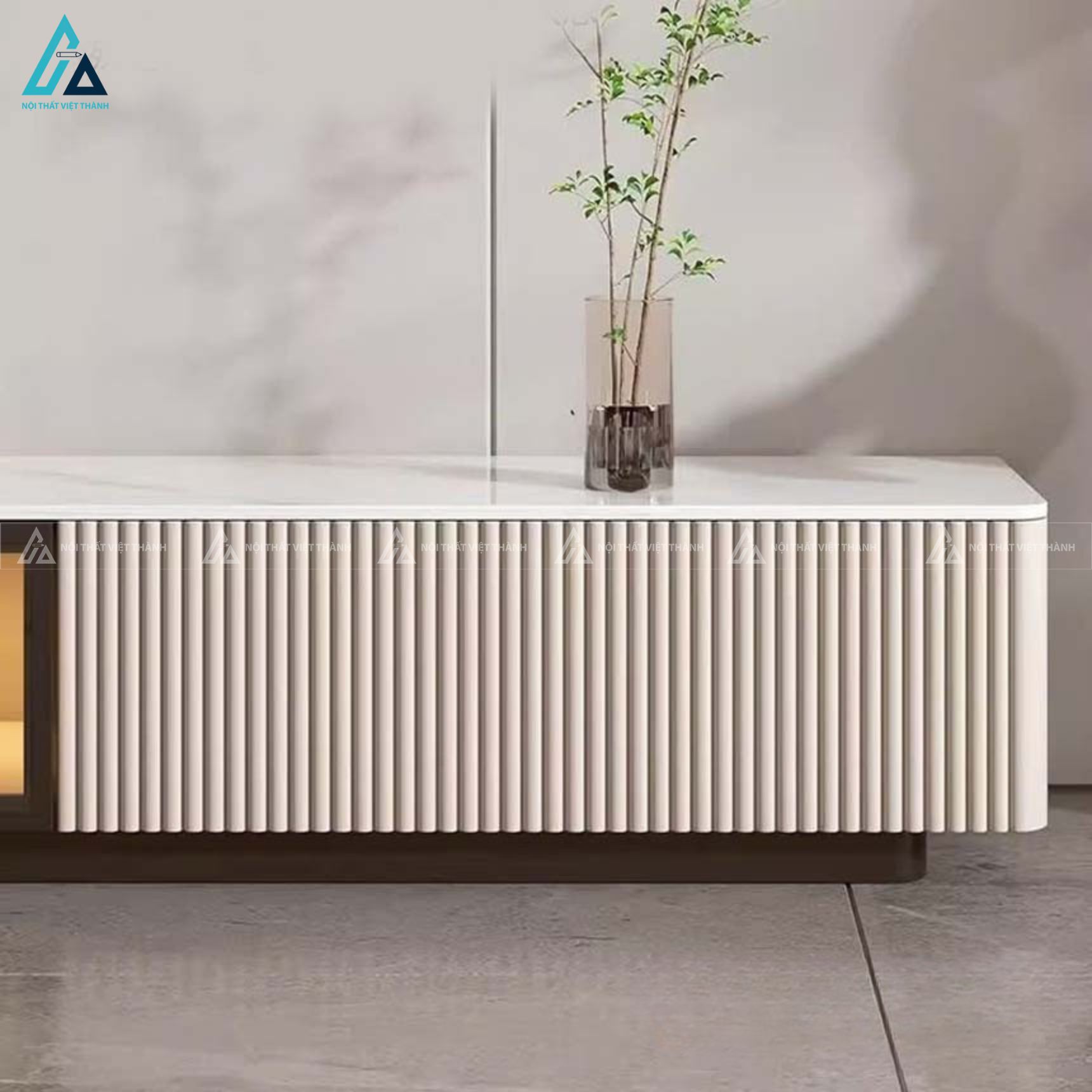 Kệ tivi gỗ công nghiệp thiết kế lam sóng có đèn led sang trọng 2