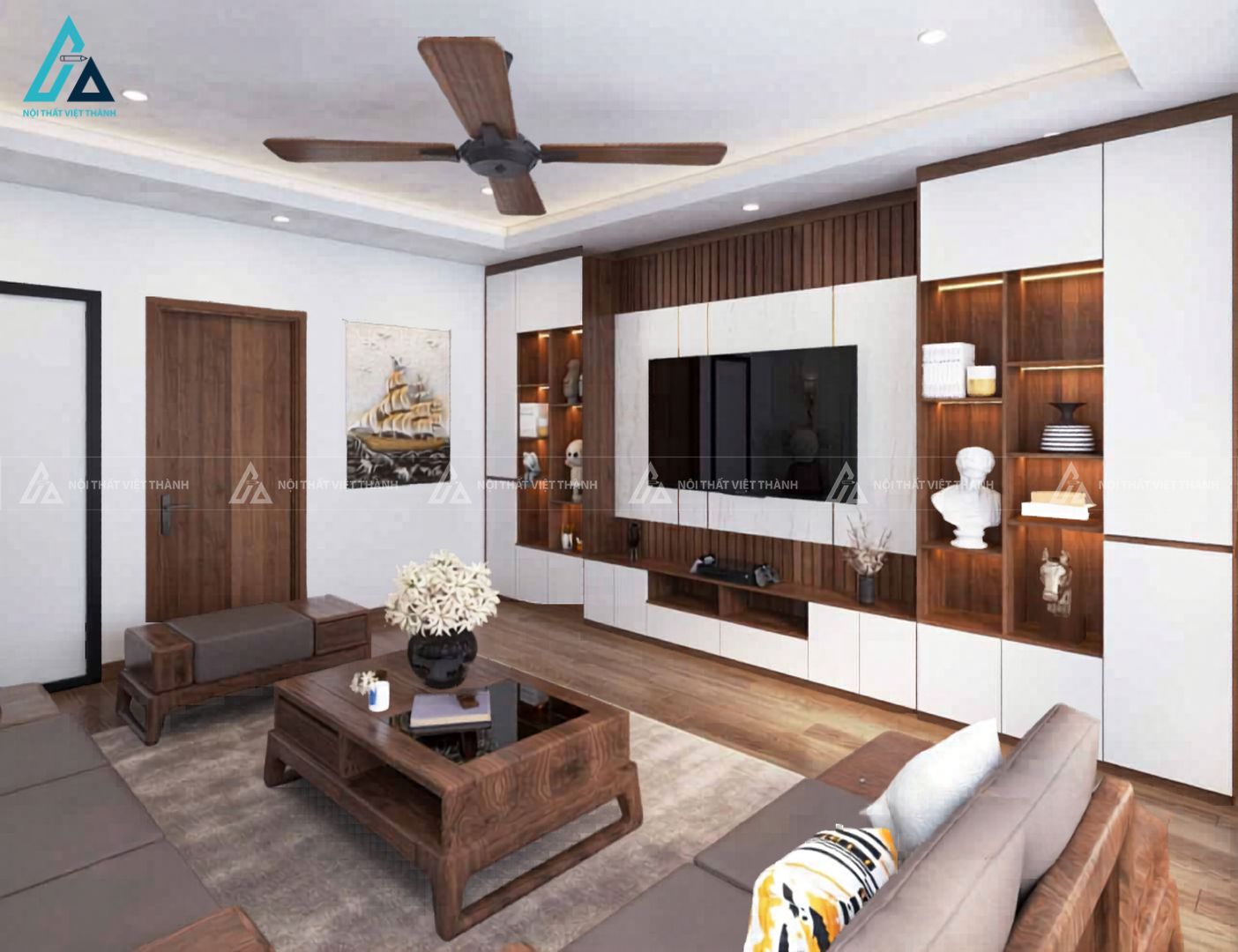 Hệ kệ tivi kết hợp tủ trang trí sang trọng cho không gian sống 2