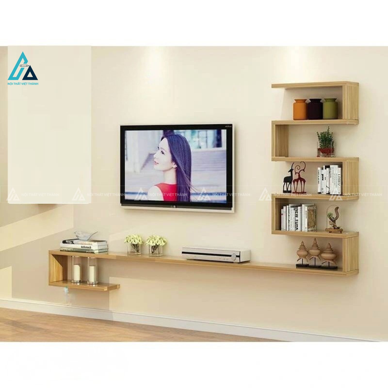 Kệ tivi treo tường kết hợp kệ sách hình học hiện đại độc đáo 2