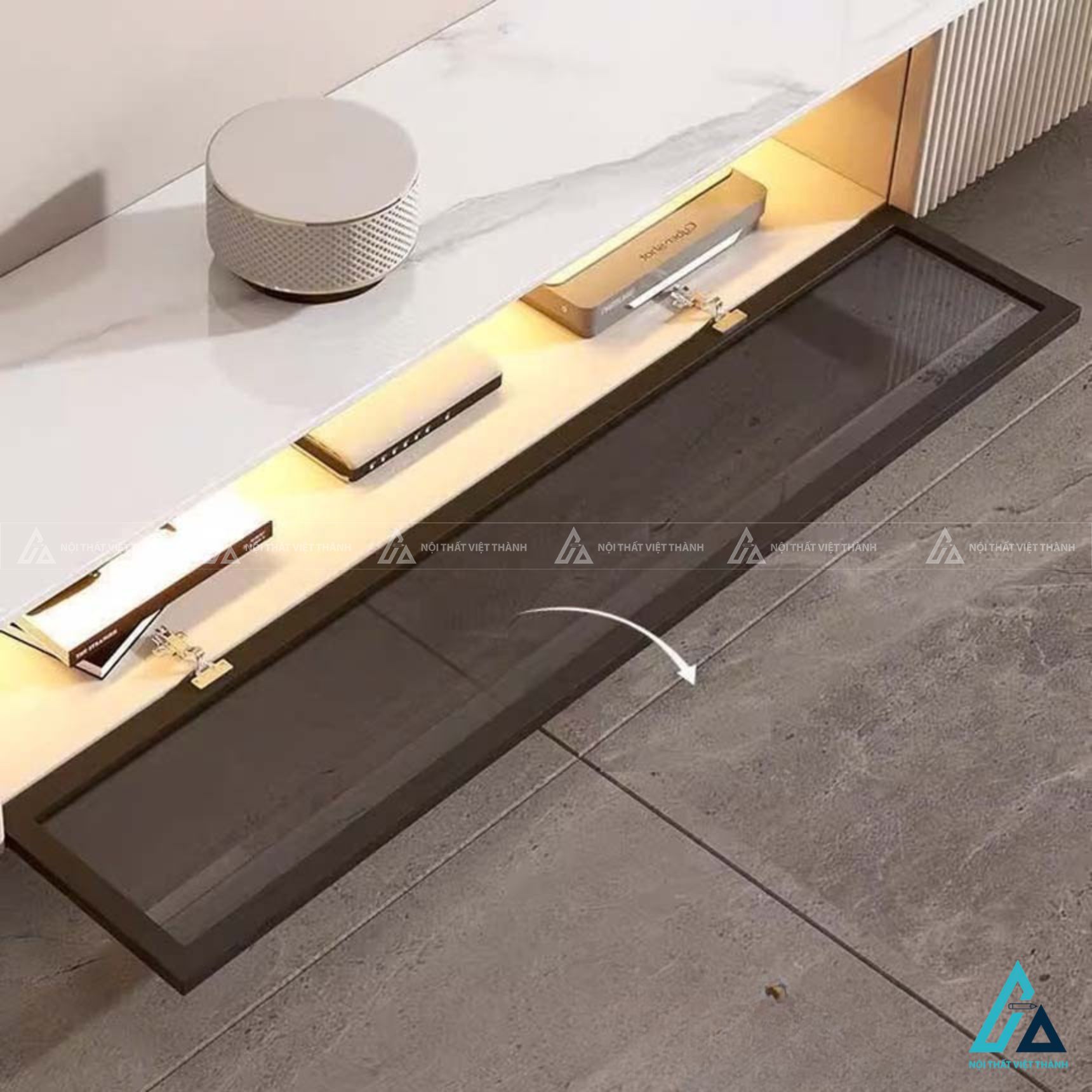 Kệ tivi gỗ công nghiệp thiết kế lam sóng có đèn led sang trọng 3