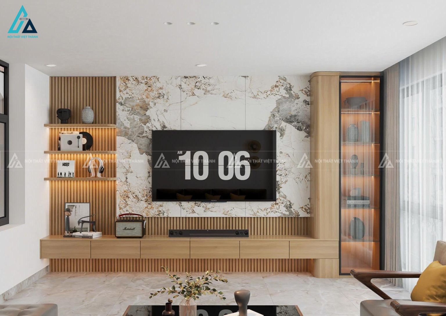 Kệ tivi treo tường vân gỗ thiết kế tối giản hiện đại cao cấp 2
