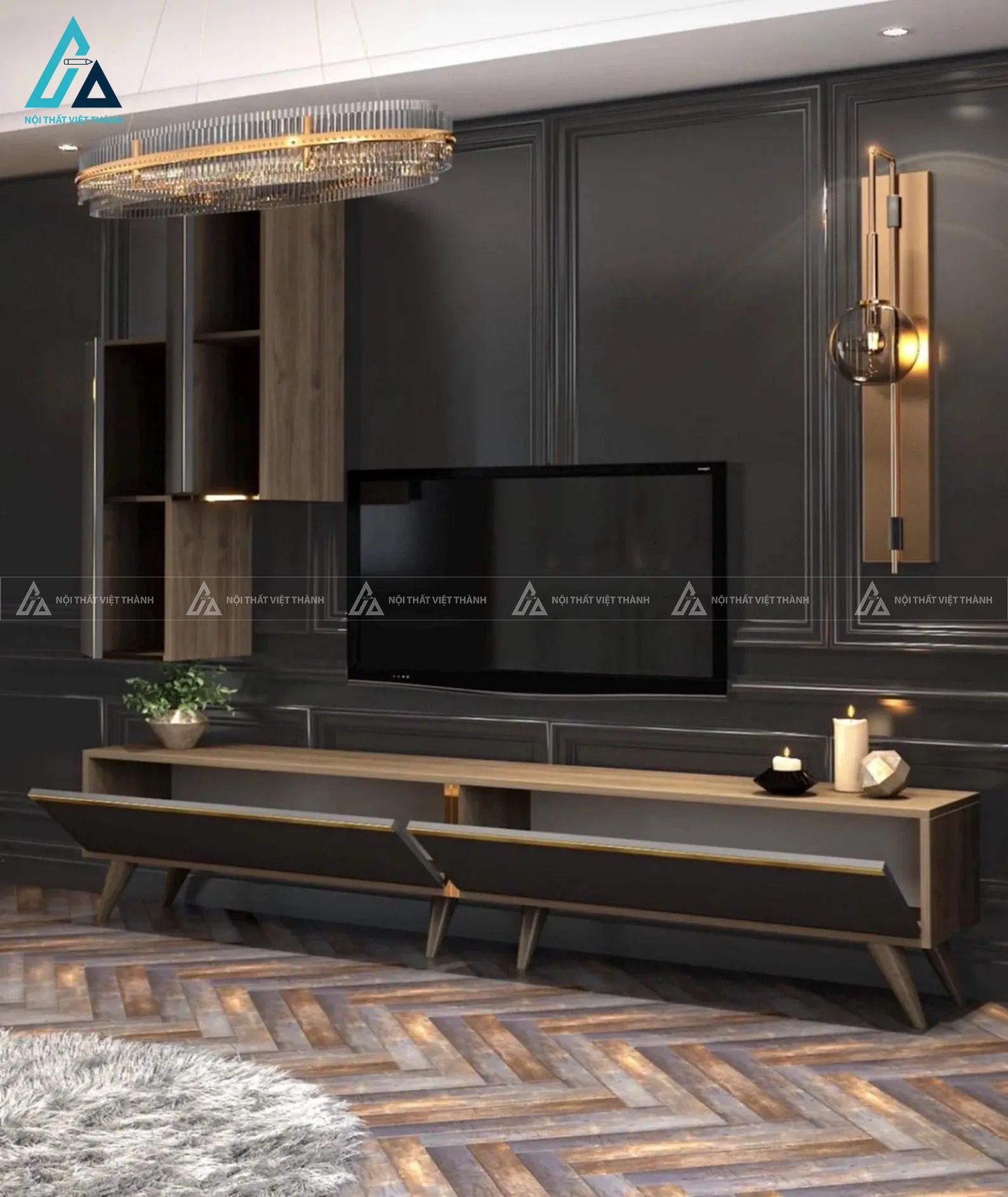 Kệ tivi thiết kế hiện đại với điểm nhấn viền kim loại sang trọng 2