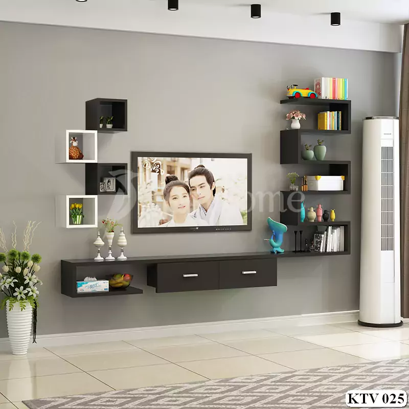 Kệ tivi treo tường kết hợp kệ trang trí hình ziczac độc đáo 2