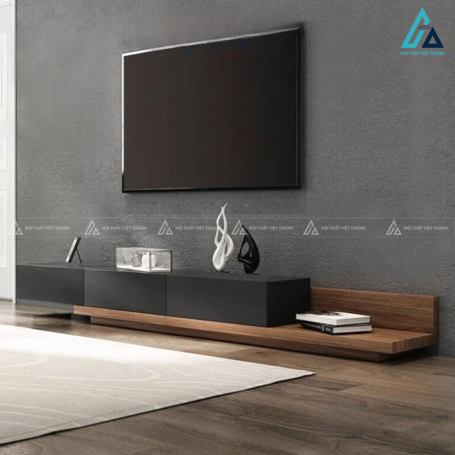 Kệ tivi gỗ công nghiệp thiết kế treo tường kết hợp bệ đỡ
