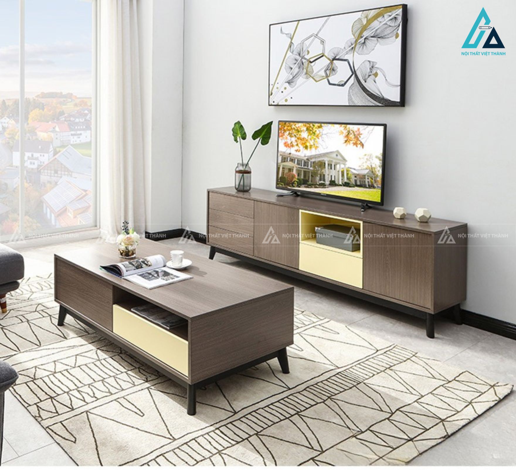Kệ tivi gỗ công nghiệp thiết kế chân cao hiện đại tiện dụng 2