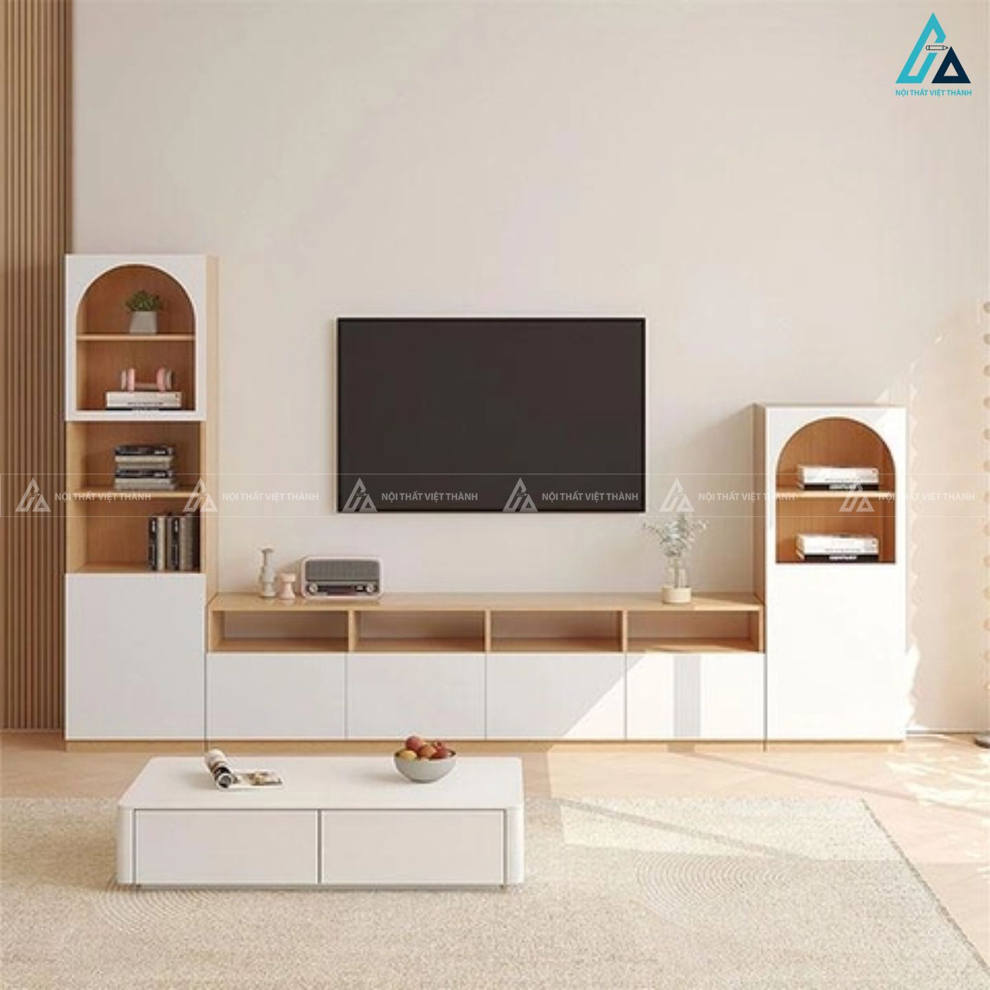 Bộ kệ tivi kết hợp tủ đứng hình vòm phong cách hiện đại tinh tế