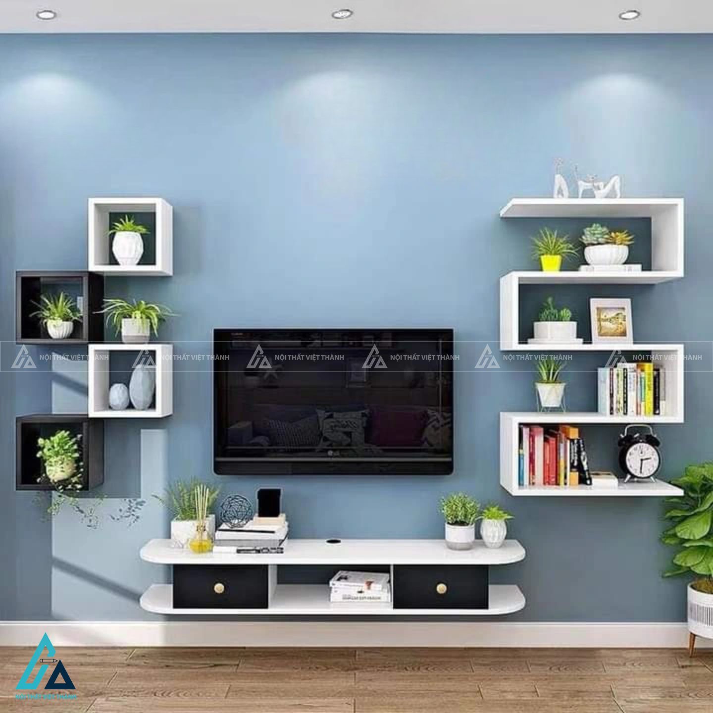 Bộ kệ tivi treo tường thiết kế bo góc tinh tế hiện đại