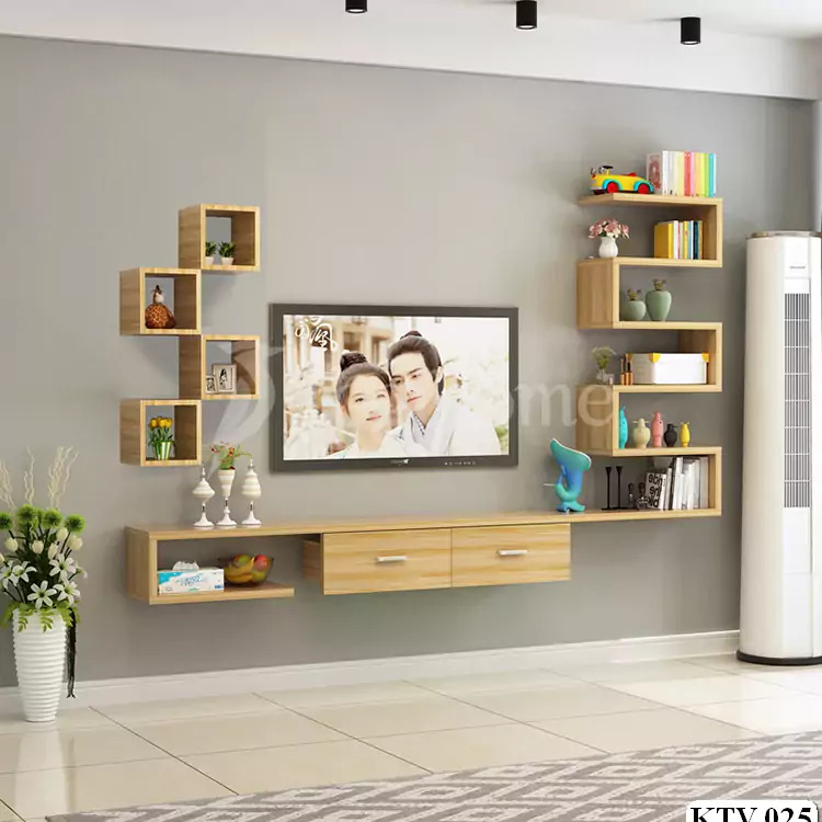 Kệ tivi treo tường kết hợp kệ trang trí hình ziczac độc đáo 3